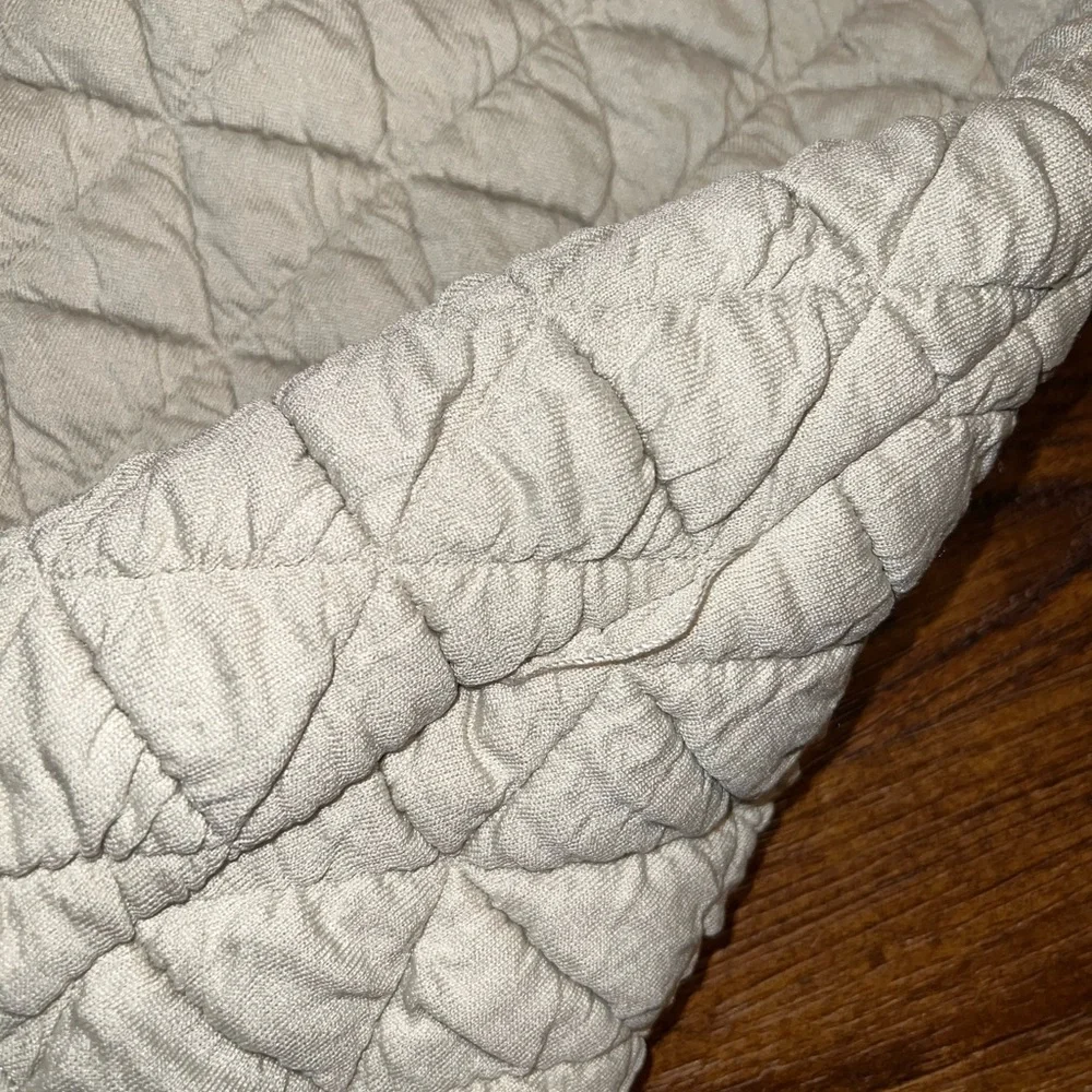 So Me Quilted Cream Button Up Light Blue Denim Trim Long Sleeve Jacket Size XL - Picture 9 of 12